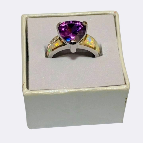 Art Deco Silver Gemstone Wedding Rings For Women , Sz 6 - Picture 3 of 11